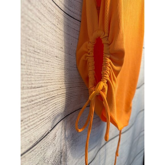 Princess Polly Ruched Bright Orange Ribbed Tank Top Adjustable Side Ties Size 6 - Picture 4 of 5